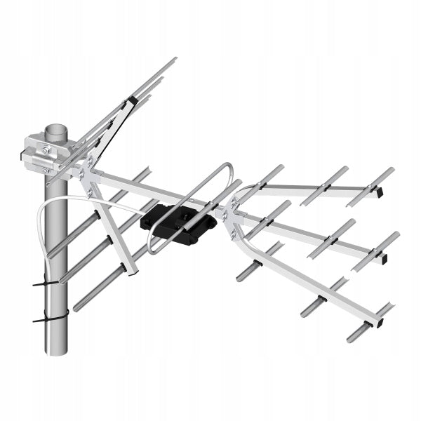 Directional TV antenna Tri Digit Mini DVB-T2 UHF symmetrizer 14dBi Dipol Color silver