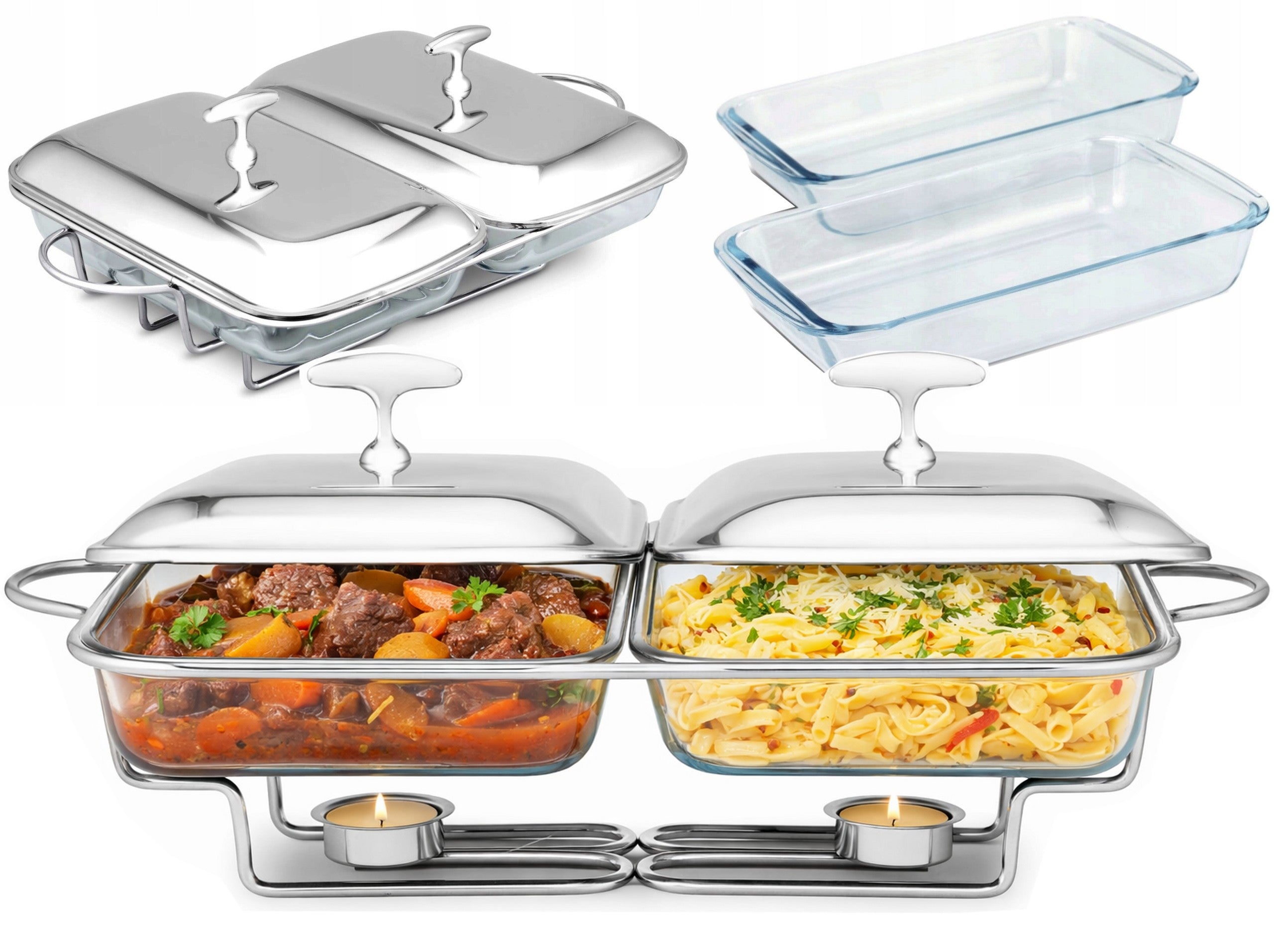 Dish Warmer Glass Heat Resistant Dish 2 x 1,8 Liter