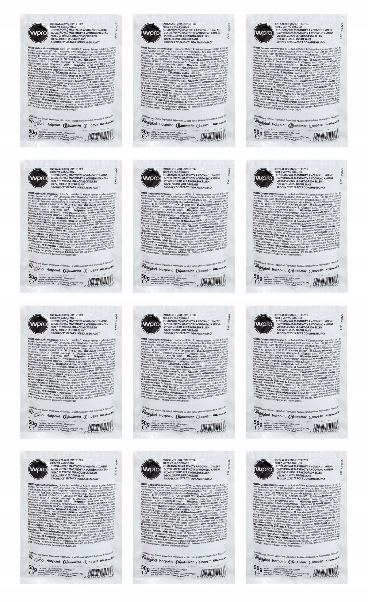 Dishwasher Washing Machine Descaler 3in1 Pack of 12 Sachets of 50g Quality Packaging status original