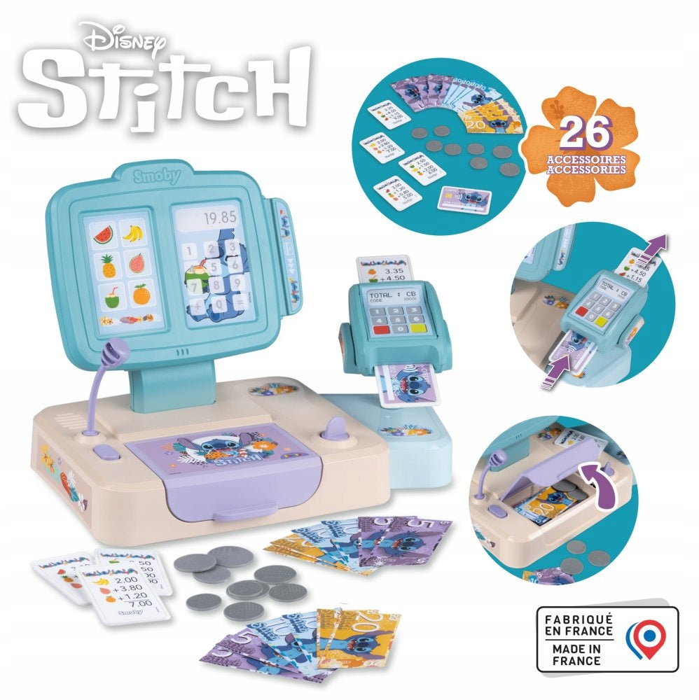 Disney STITCH cash register with card reader banknotes 26 accessories Smoby Brand Smoby