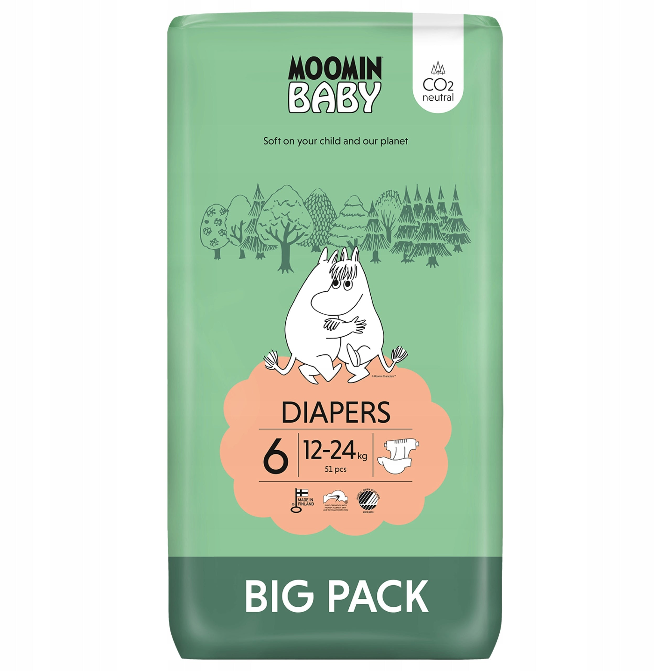 Disposable Diapers Moomin Baby 6 Maxi 12-24kg Muumi Absorbent Delicate