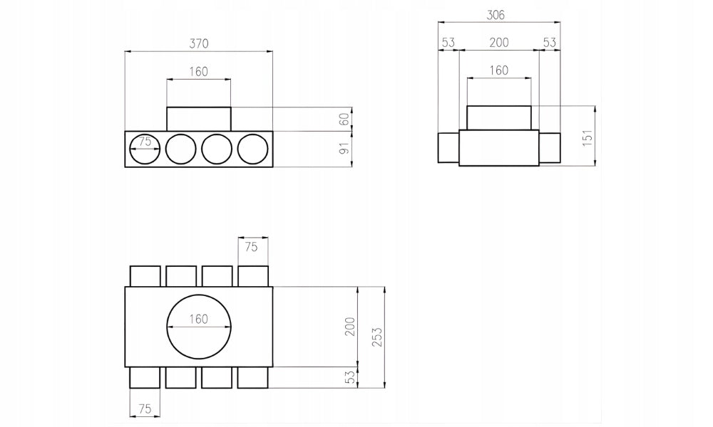 Distribution box ventilation pipe splitter fi160 / 8x75mm Number of outlets 8