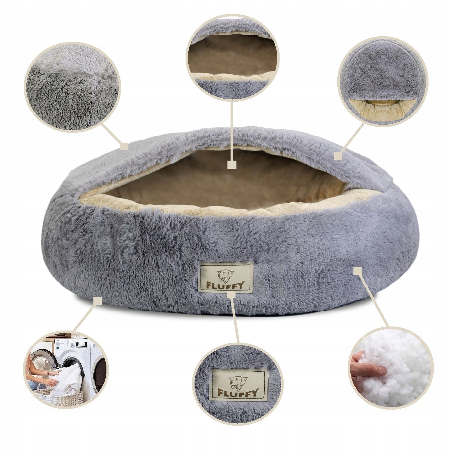 Dog Bed Cat Shaggy Bedding Basket With Canopy Grey 70 cm Brand no brand