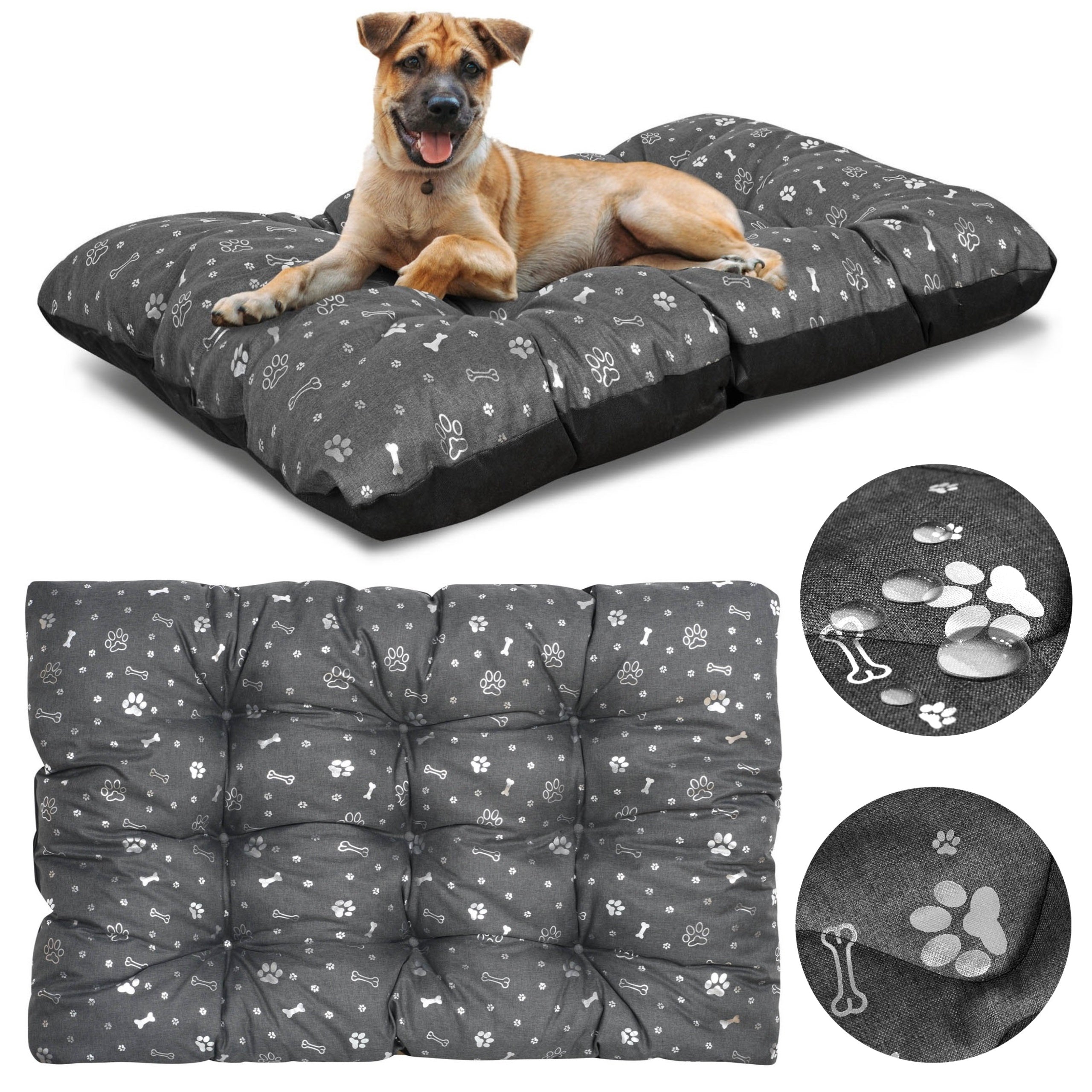 Dog Bed Waterproof Pillow Bone Silver Bedding XL 120x80 cm