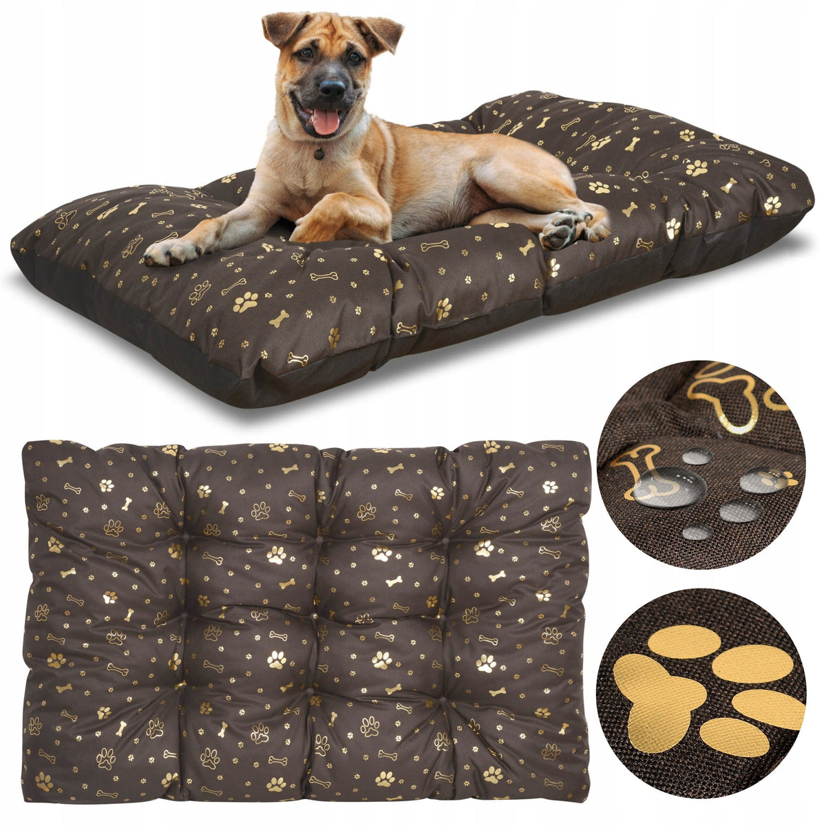 Dog Bed Waterproof Pillow Bones Golden Bed L 100x70 cm