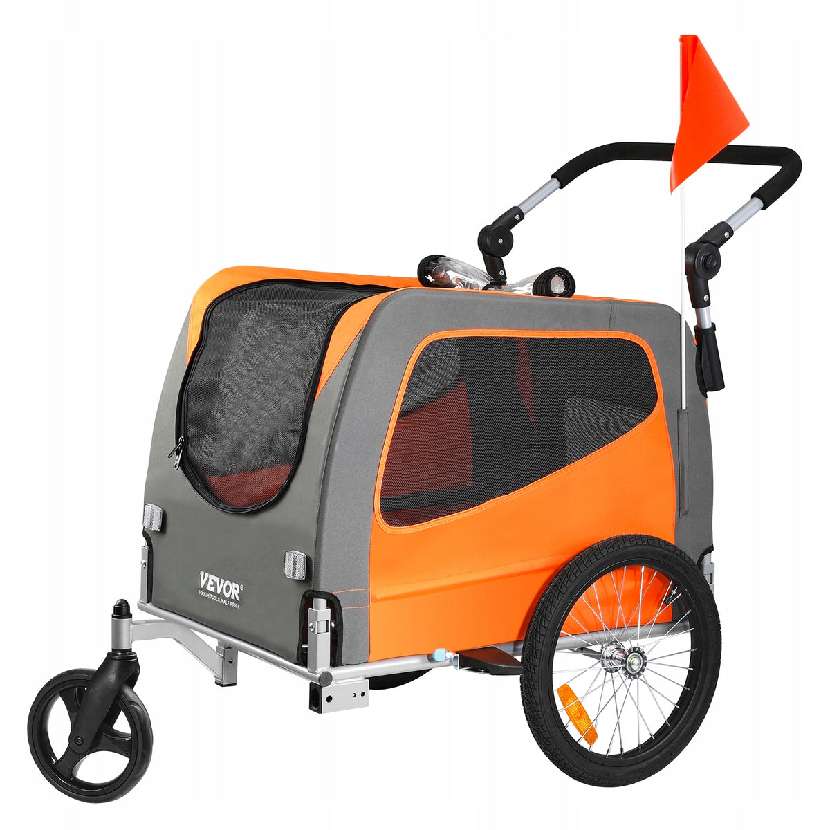 Dog Bike Trailer 66 lbs 2-in-1 Folding Quick Release Wheels Orange Gray