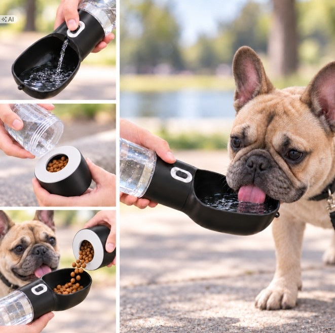 Dog Bottle 3in1 Drinker Water Bottle Water Bowl Food 350ml Black Manufacturer code BUTELKA NA WODE DLA PSA Z MISKA-SZARY 458ML
