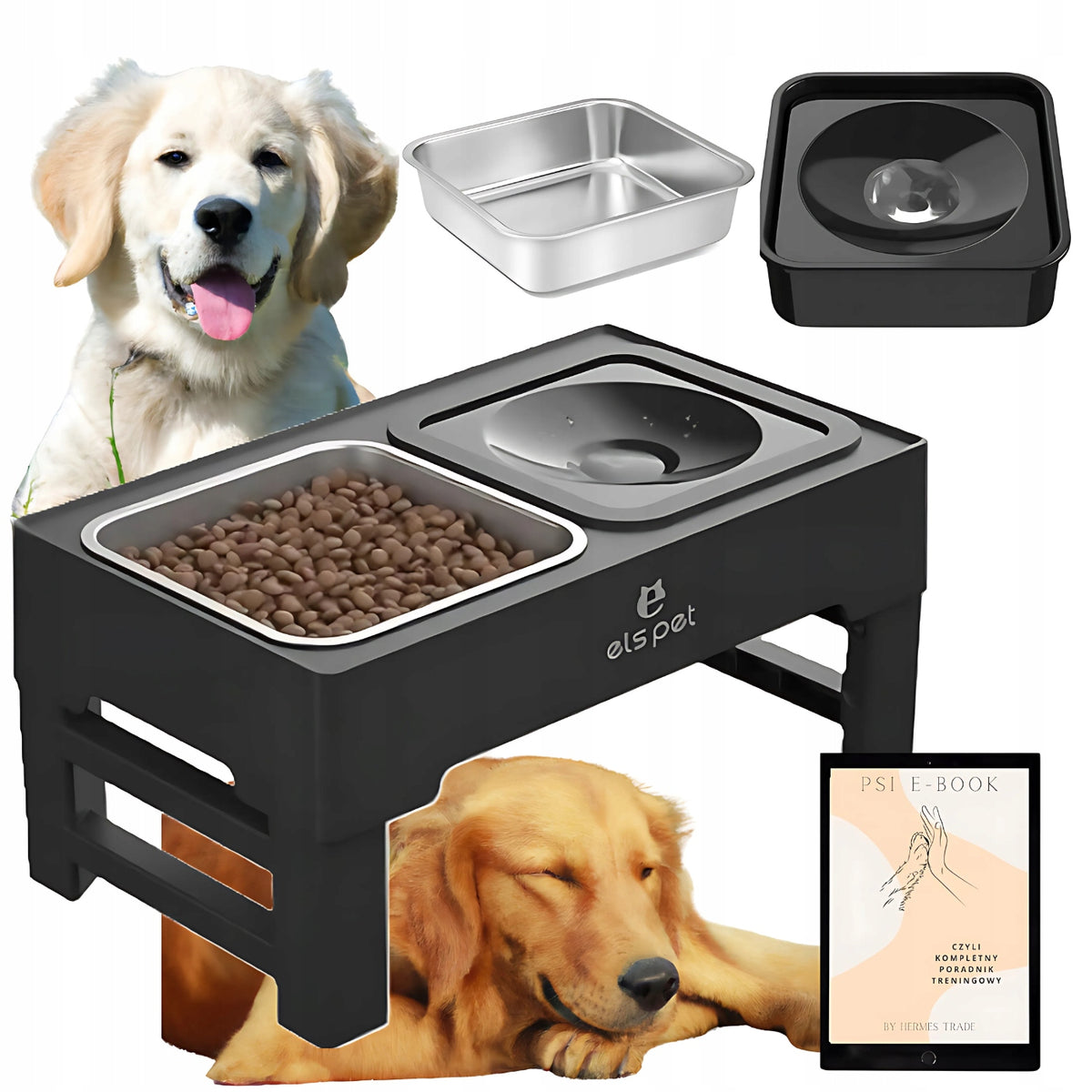 Dog Bowl Double Non-Spill Metal Adjustable on Stand 2in1