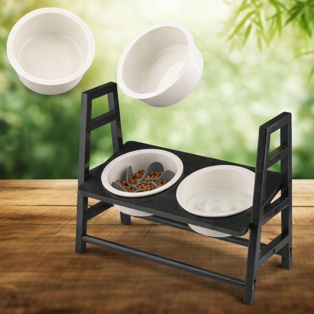 Dog Bowl ON STAND DOUBLE ADJUSTABLE 1,2L 3 HEIGHT BAMBOO+CERAMIC Manufacturer code 10101700