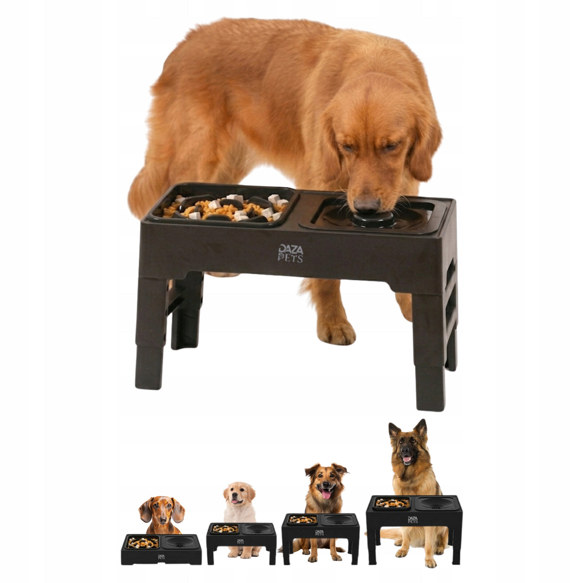 Dog Bowl Slowing Food On Stand Adjustable Height 3in1