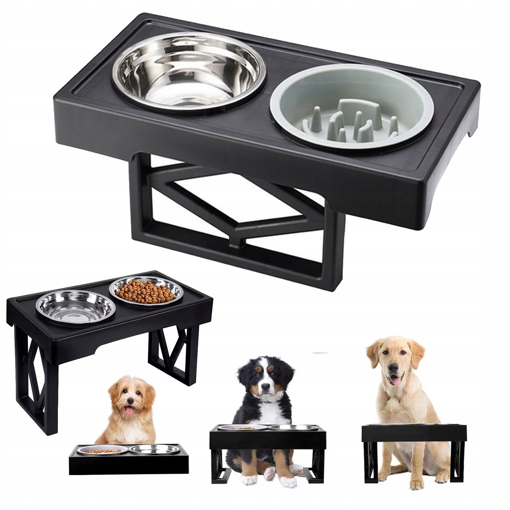 Dog Bowls On Stand Food Slowing Bowl Double Adjustable