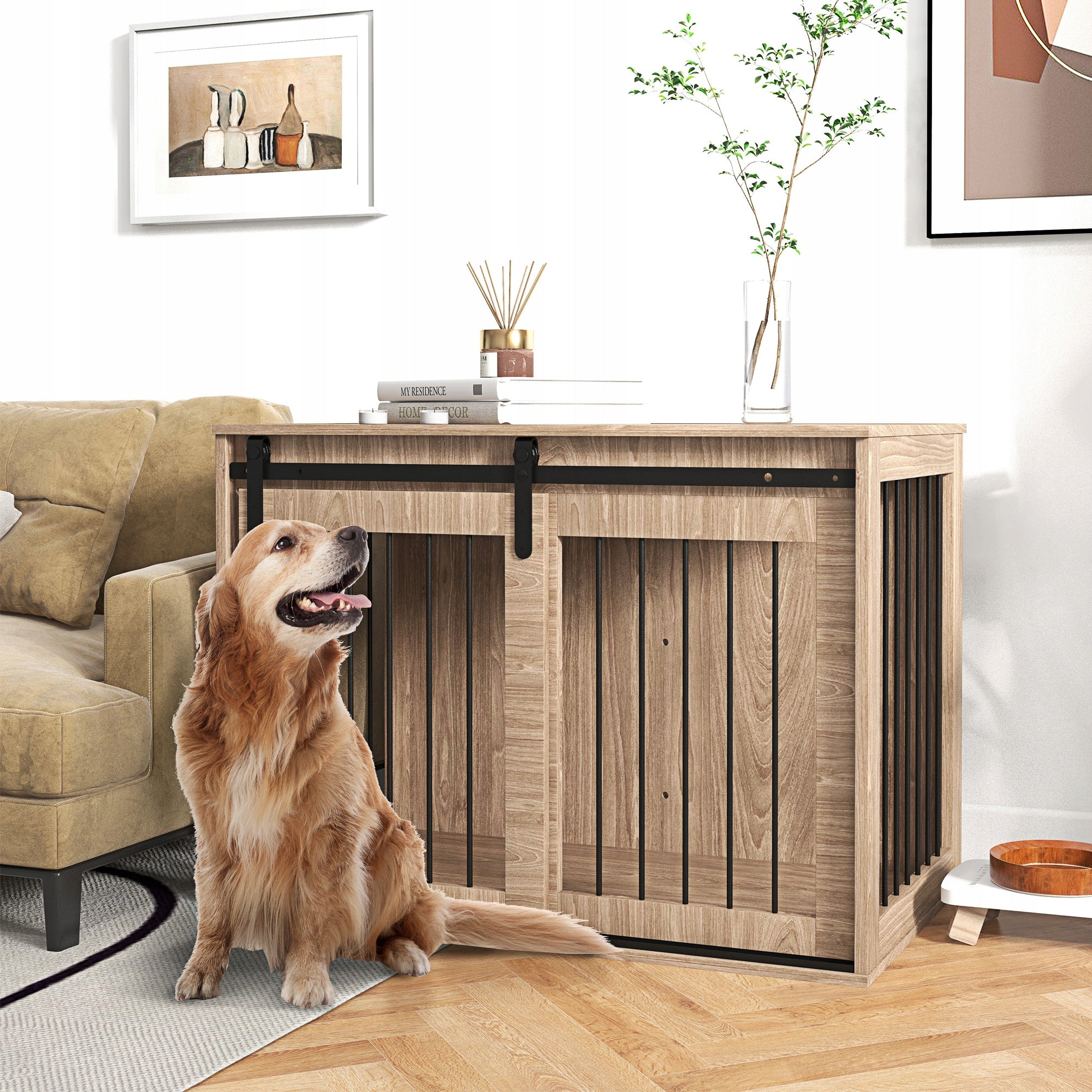 Dog Cage, Lockable, Wood Appearance, Rustic Design 98 x 58 x 67 cm Manufacturer code PawHut
