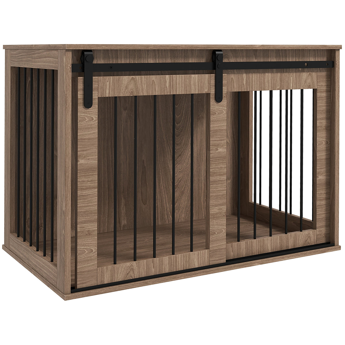 Dog Cage, Lockable, Wood Appearance, Rustic Design 98 x 58 x 67 cm