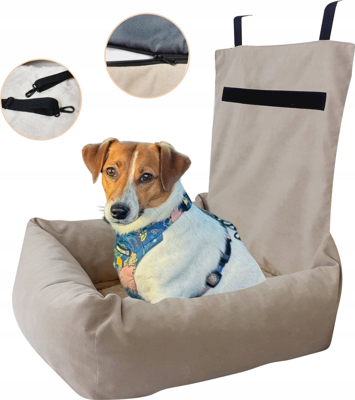 Dog Car Seat Dog Transporter Velvet Beige