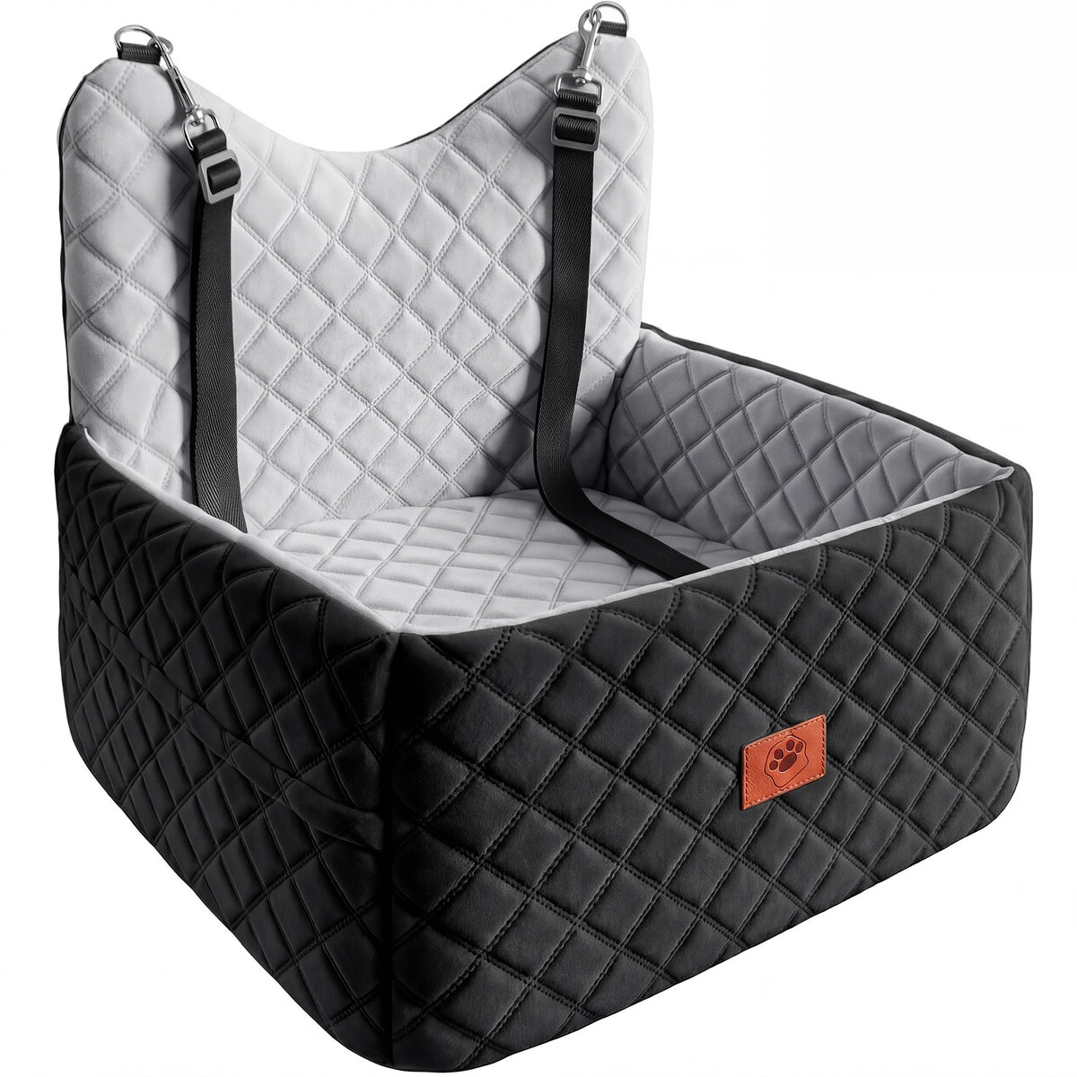 Dog Car Seat, Memory Foam, Pet Bed, 2 Safety Belts,Storage Bag, Black Gray Packaging status original
