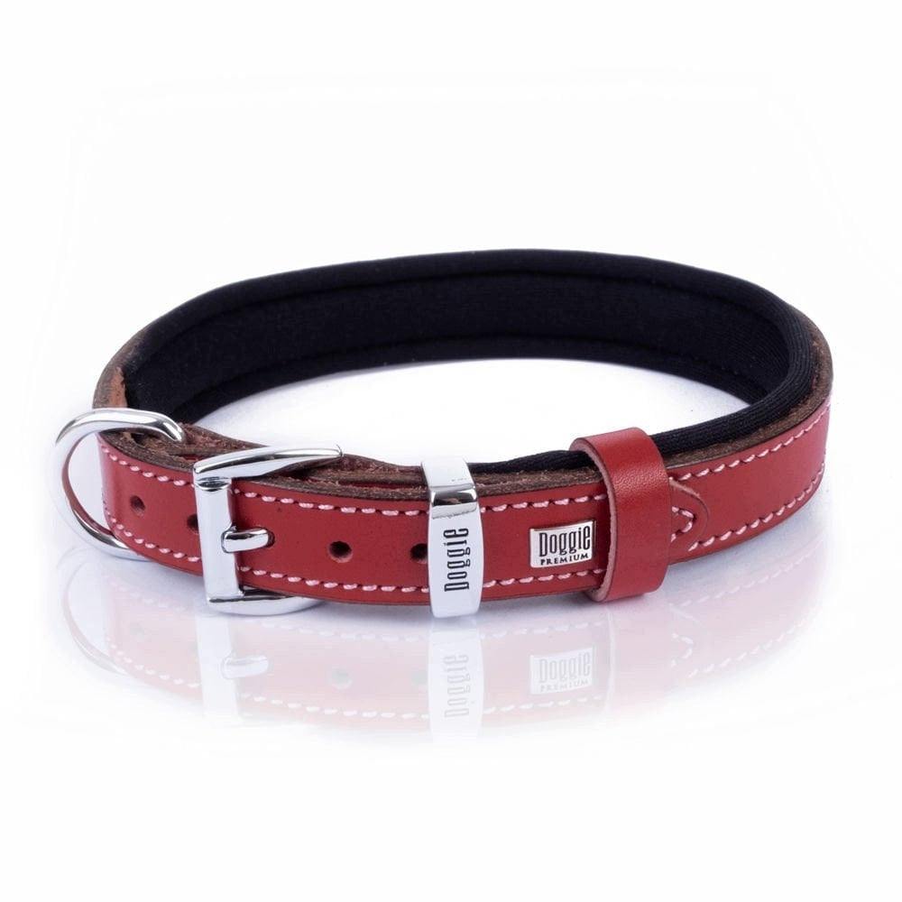 Dog Collar Leather Dog Paws Soft Lining 2x35-40cm Red Manufacturer code SBT2036MRED