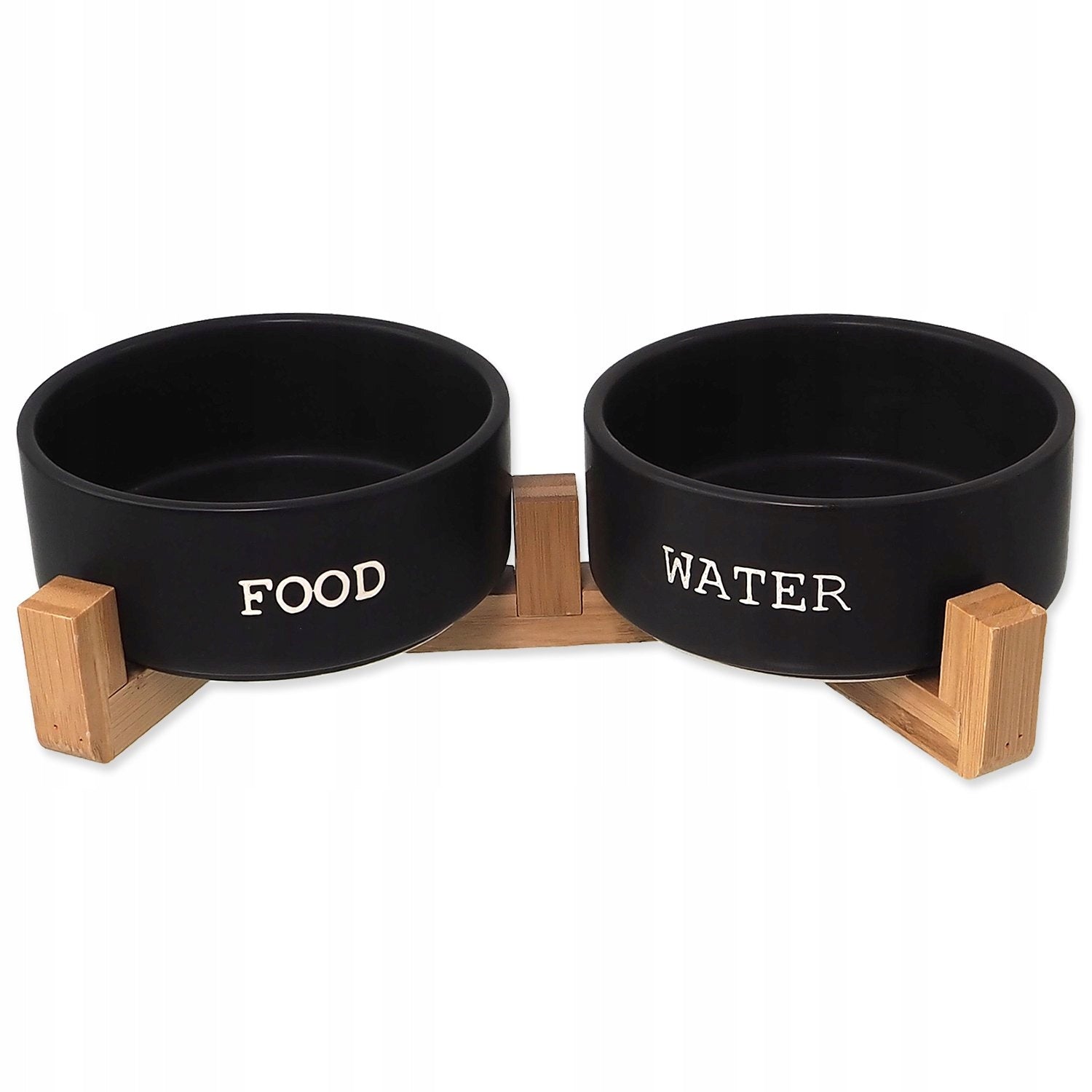 Dog Fantasy 2x850ml Ceramic bowl on wooden base black
