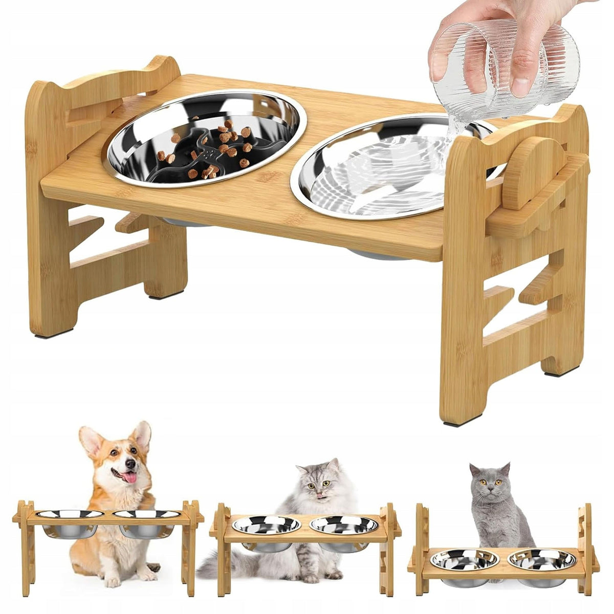 Dog Food Table Bowls Adjustable Pet Water Bowl Stand