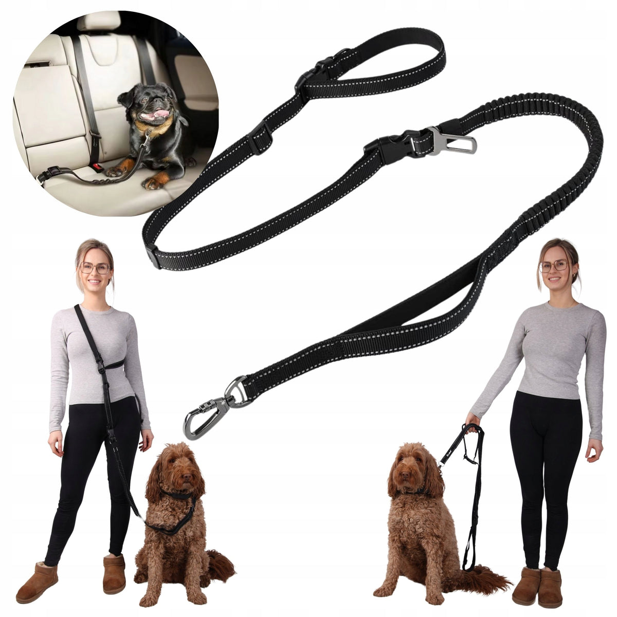 Dog Lanyard Retractable 6in1 Running Belt for Car Adjustable Training