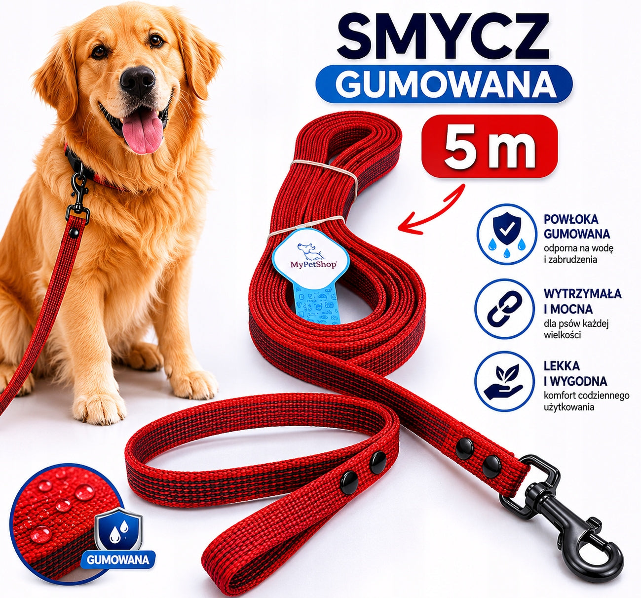 Dog Leash Rubberized with ABS Rubber. Training, 5m Width 20mm Non-Slip Manufacturer code 338385692673988