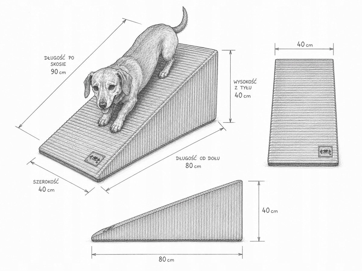 Dog Ramp Soft Foam Removable Material Cover 40cm Stable Manufacturer code RAMPA PODEST KLIN SCHODY DLA ZWIERZĄT40/40/75
