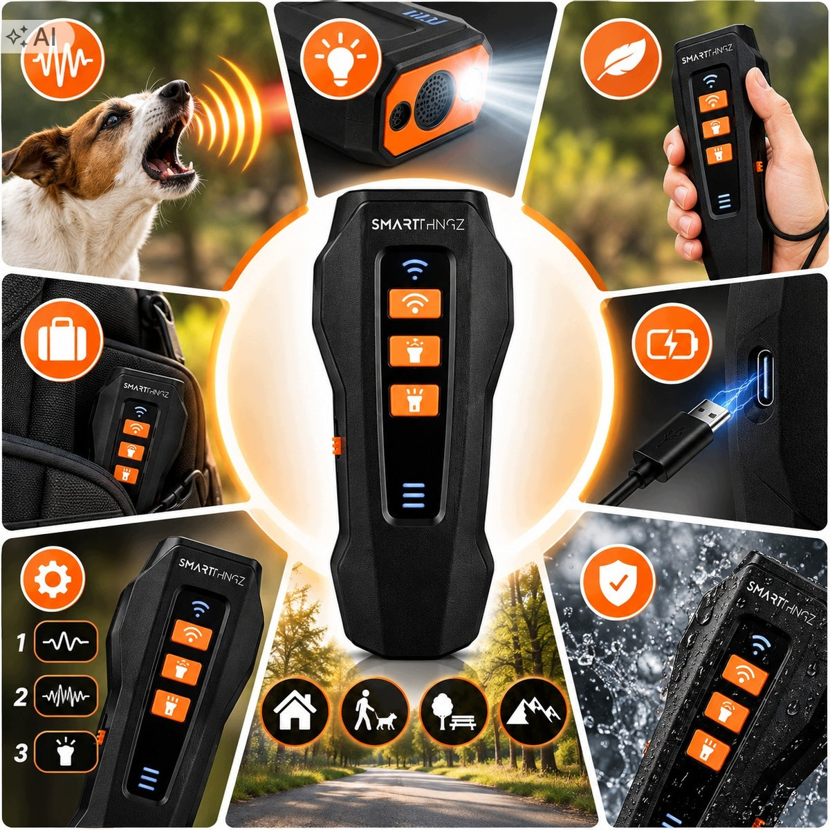 Dog Repellent ULTRASONIC Anti Bark Dog Trainer 3in1 SMART THINGZ Manufacturer code Odstraszacz ULTRADZWIĘKOWY TRENER Psa