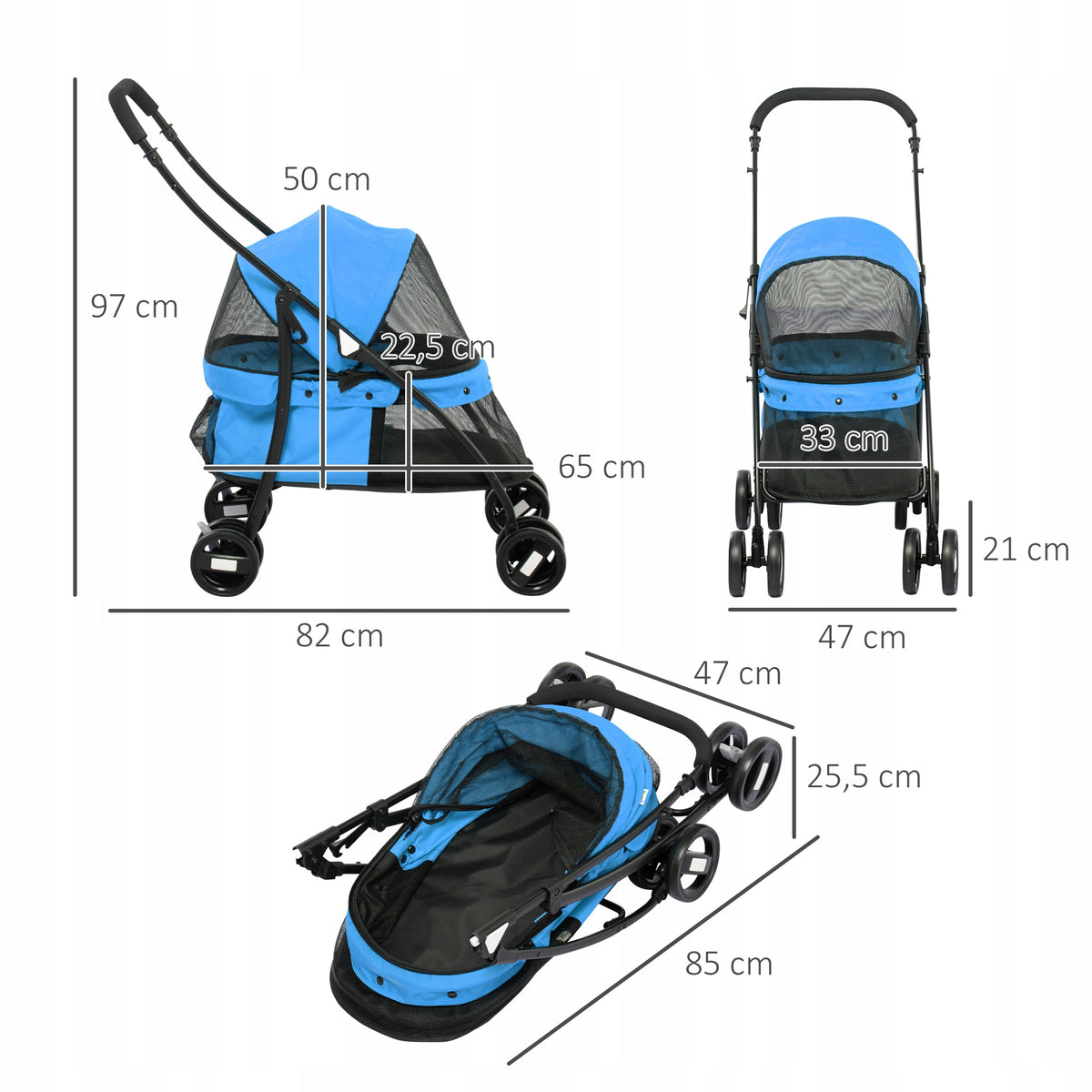 Dog Stroller, Adjustable Roof, Mesh Windows, Lock, Steel, 82x47x97 cm Manufacturer code D00-161V00BU