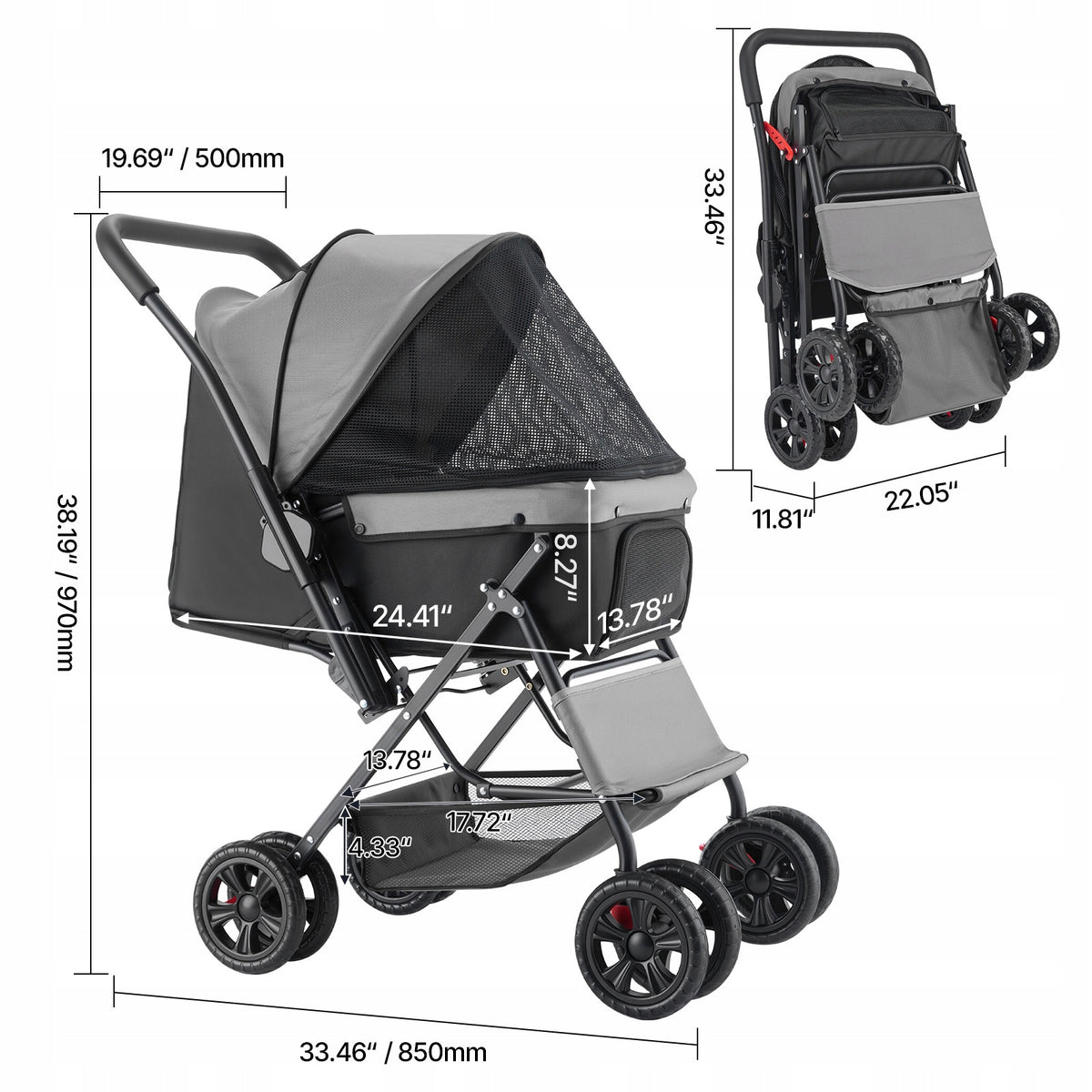 Dog Stroller Folding Lifting Capacity 20KG 4-Wheel Pet Cage With Brake Manufacturer code CWTCCGK4QSH