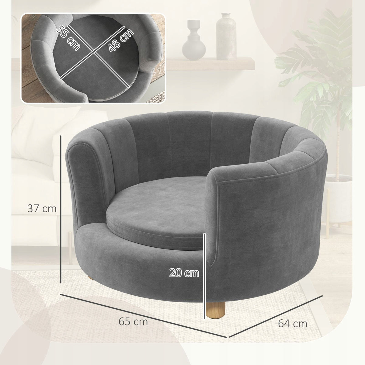 Dog and cat bed, wooden legs, grey Manufacturer code 26046231001