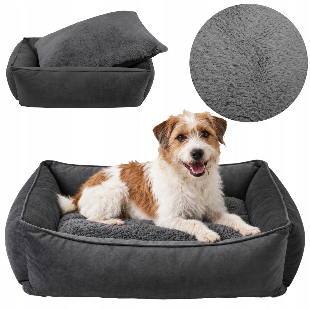 Dog bed VELVET couch bed soft cushion GRAPHITE L