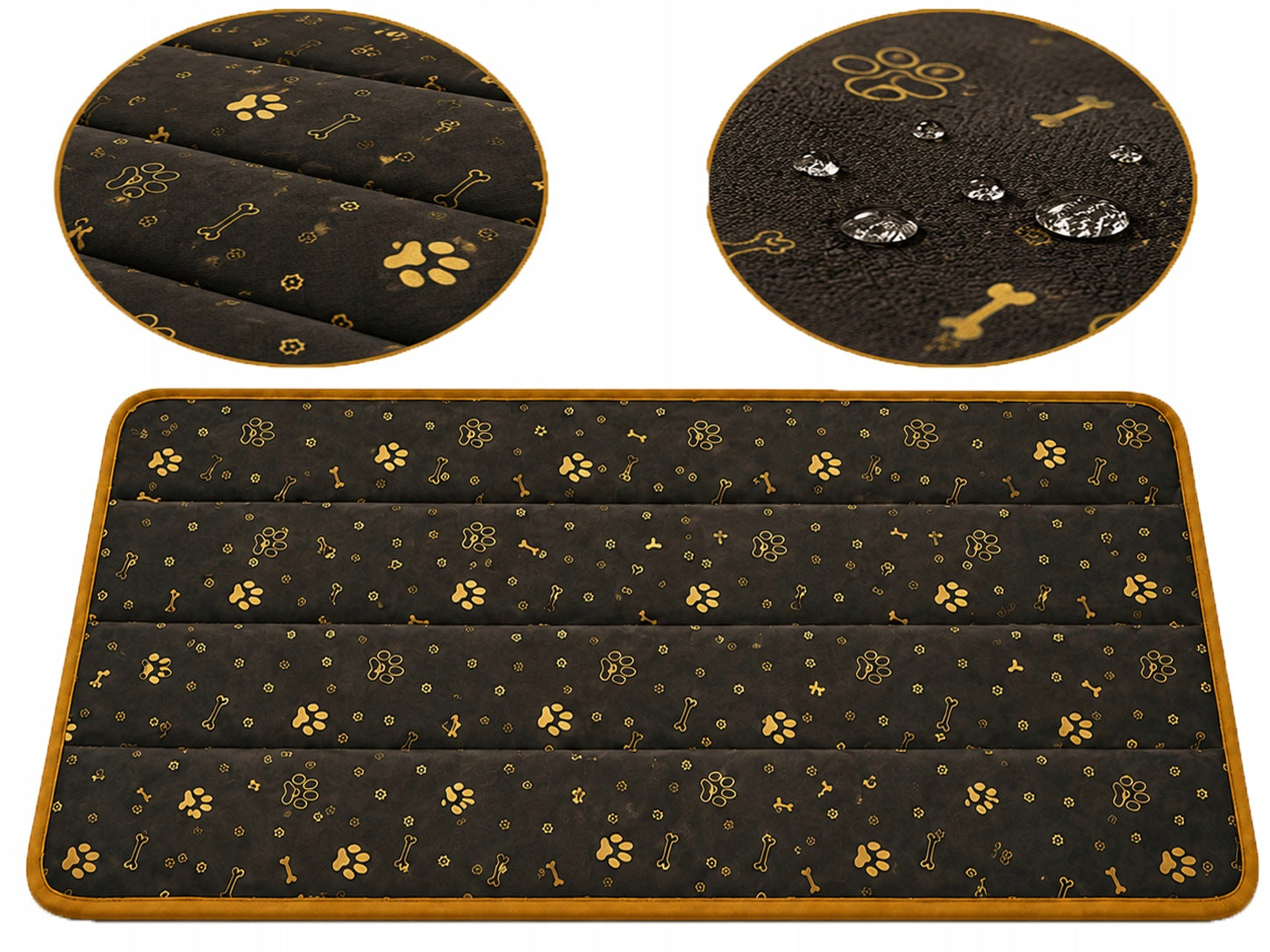 Dog bed mat 120x80 cm waterproof bones gold mattress
