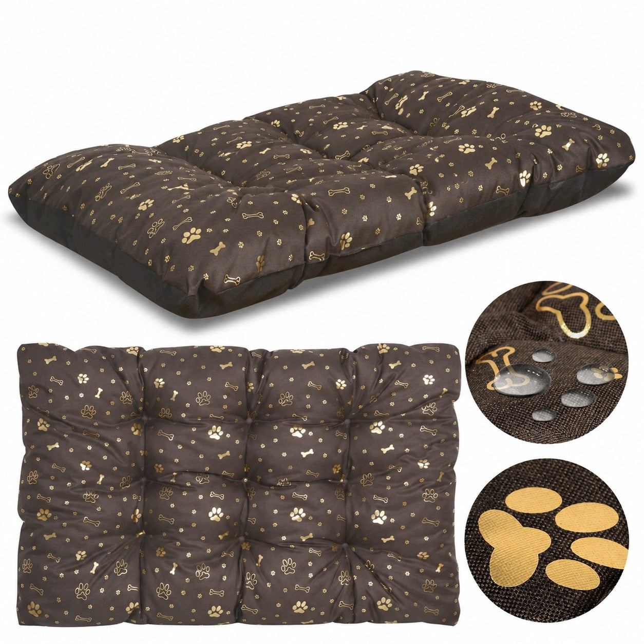Dog bed pillow PRESTIGE 120x80 cm waterproof bones gold