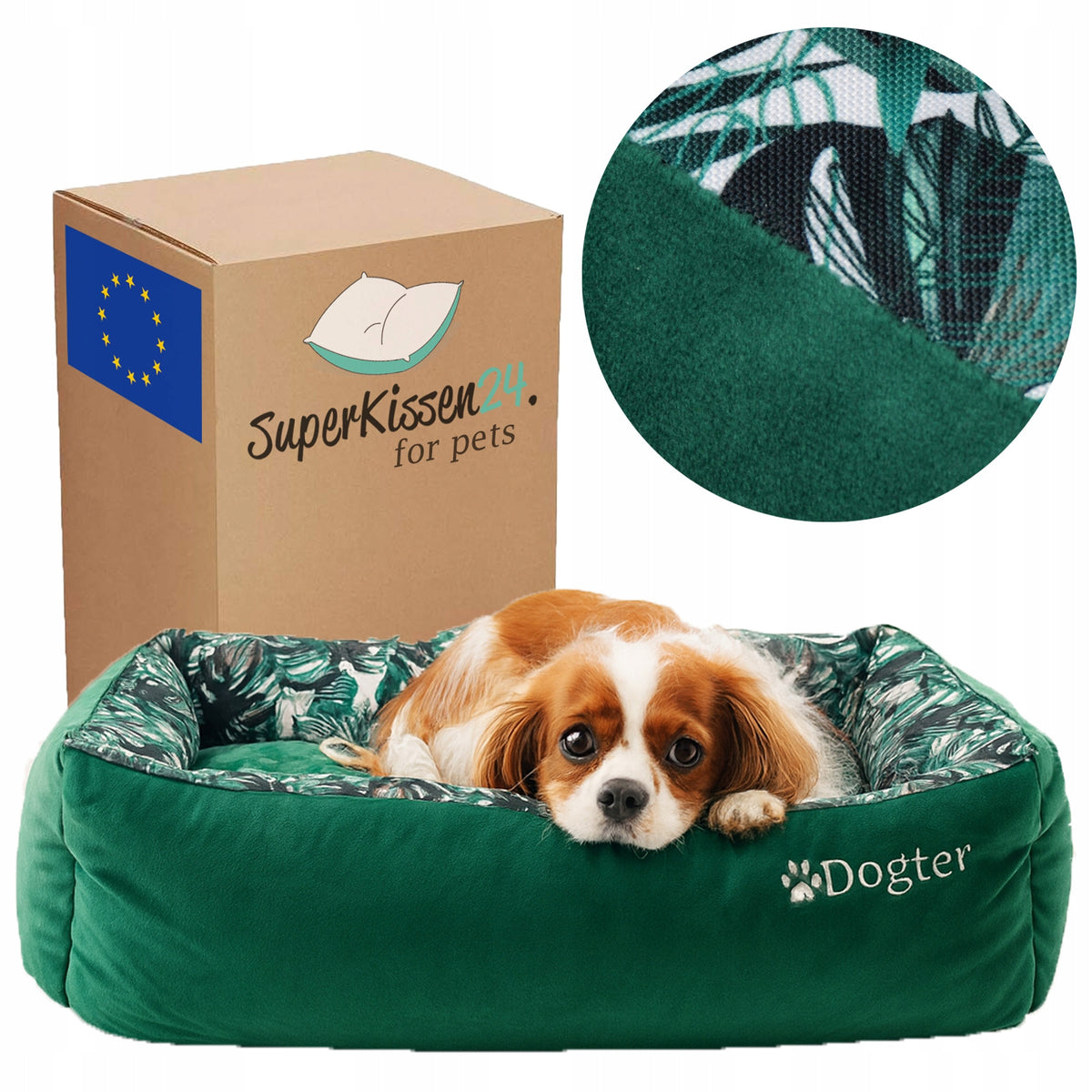 Dog bed playpen couch removable pillow DOGTER EX-GREEN M VELVET