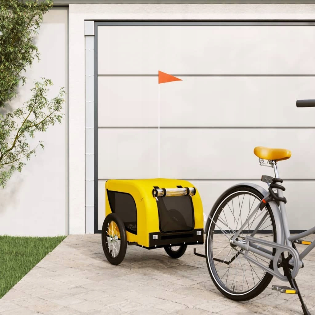 Dog bicycle trailer, yellow-black, fabric and iron