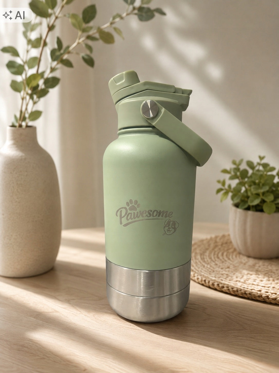 Dog bottle 1L thermos 2in1 for dog with bowl green Brand no brand