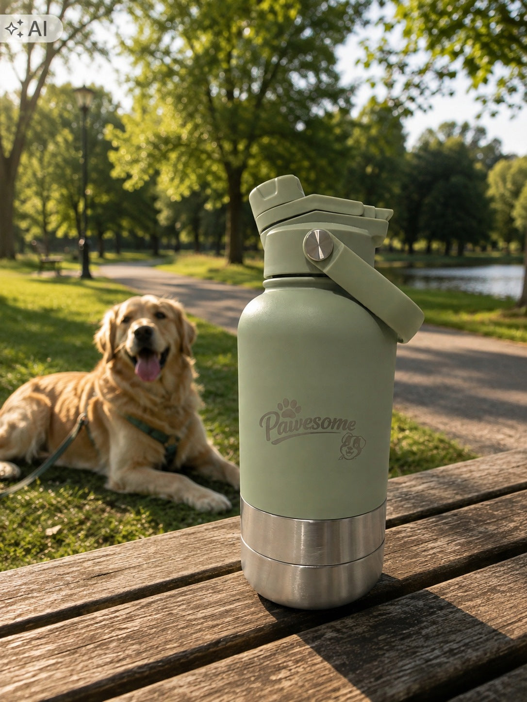 Dog bottle 1L thermos 2in1 for dog with bowl green Manufacturer code BIDON-1L-ZIELONY