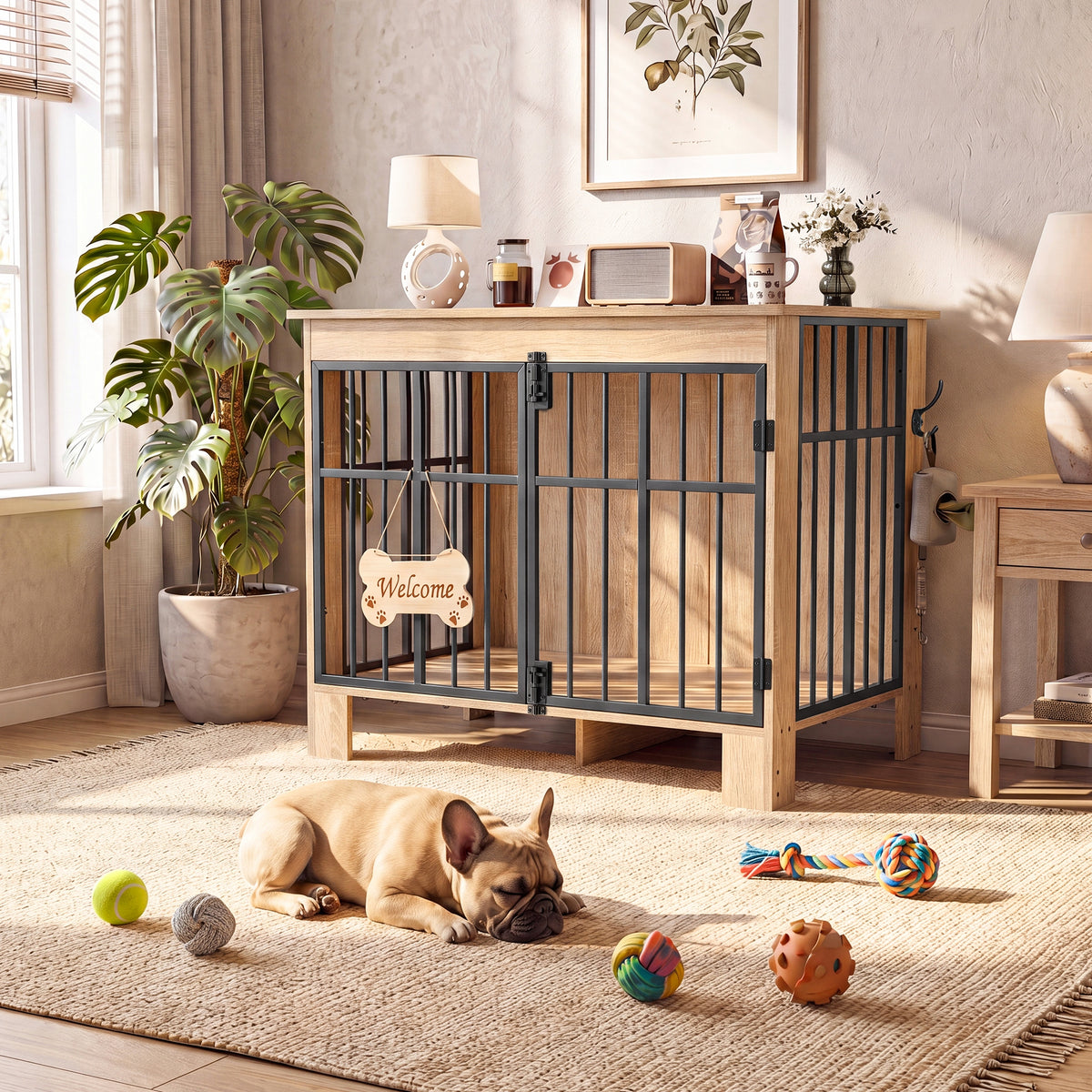 Dog cage Lockable Household with entrance Kennel Cage 85x55x75cm Beige Packaging status original