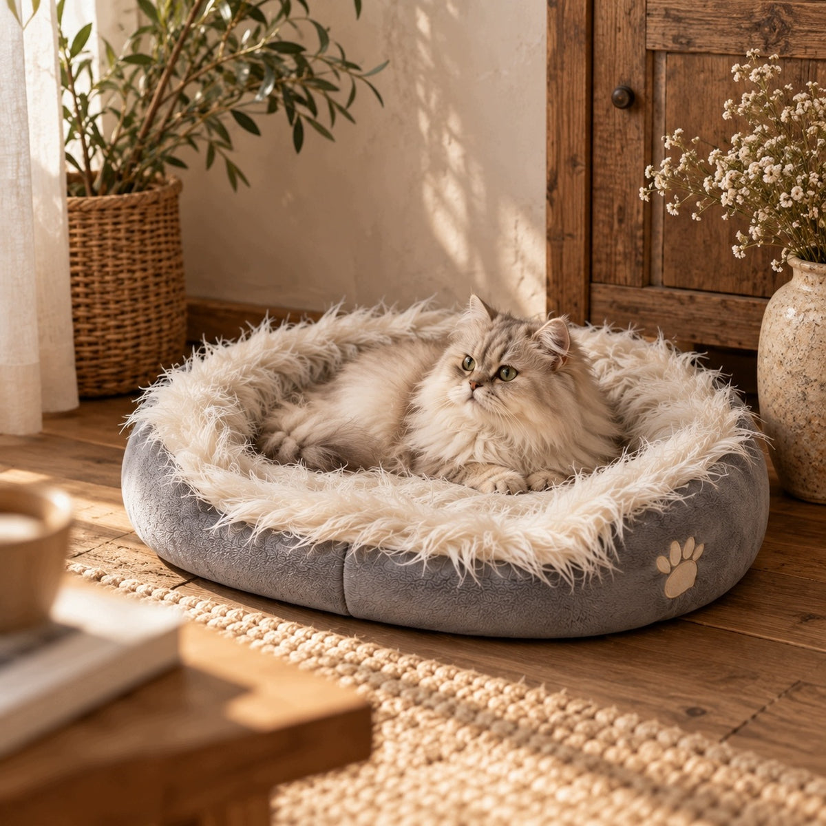 Dog cat bed bedding couch pillow grey soft XL 55x65 cm