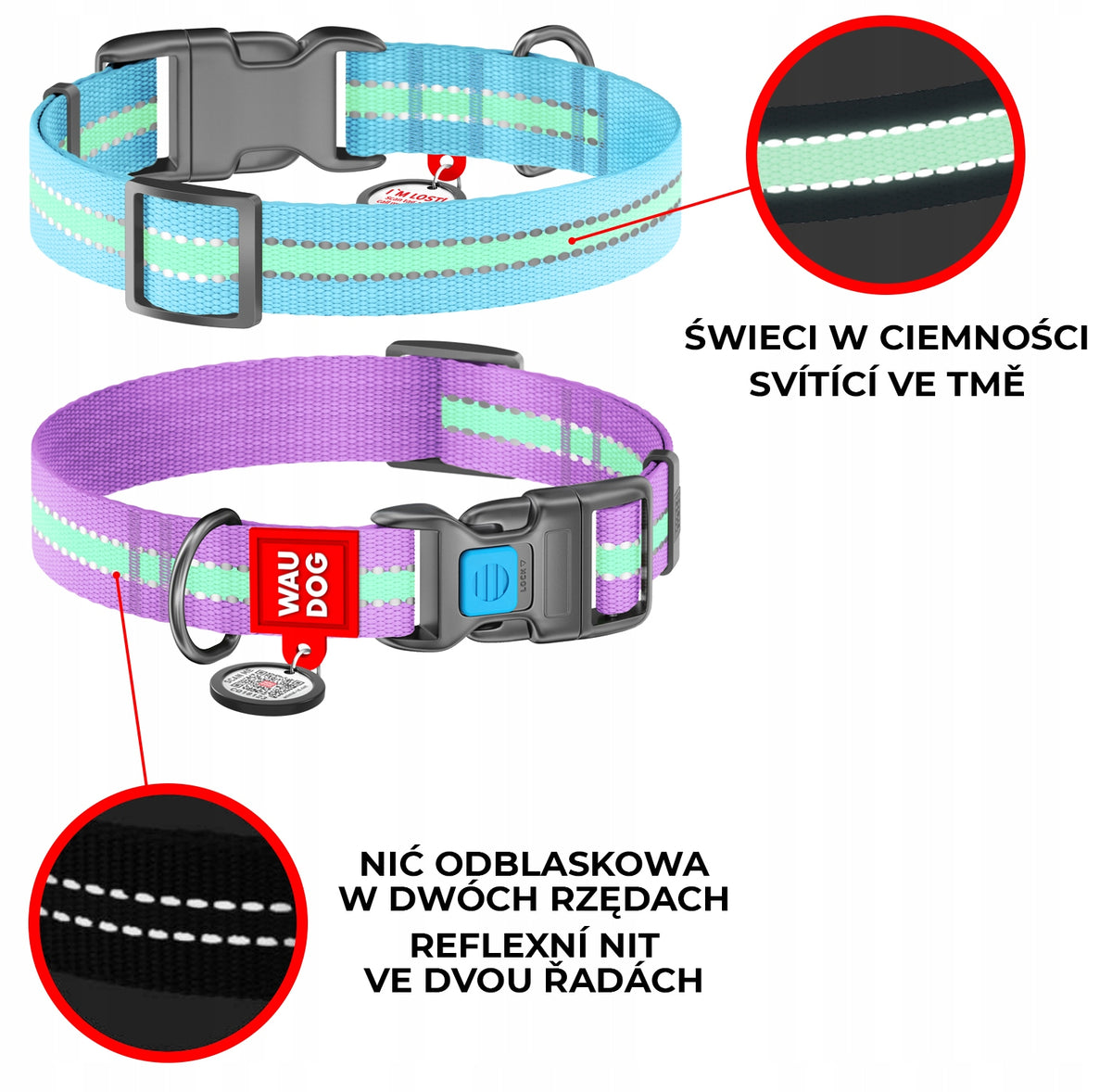 Dog collar accumulating light, reflective + QR ADDRESS FREEBIE, M Manufacturer code 45632