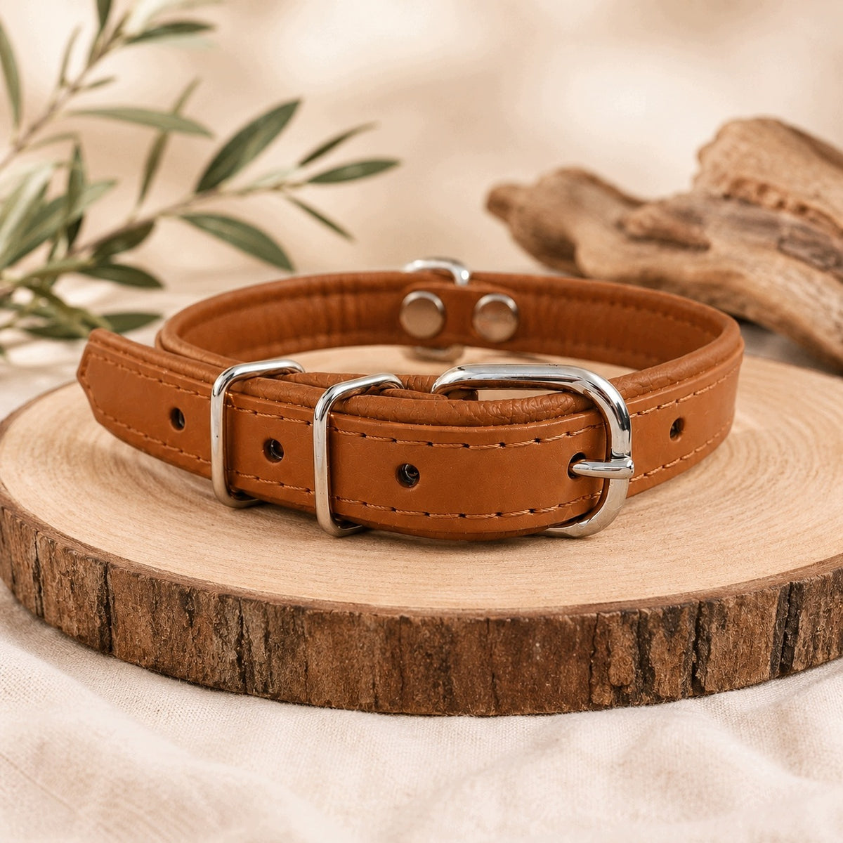 Dog collar leather 100%with ENGRAVING name phone number 28 to 38 cm brown Manufacturer code brązowa skóra S 2cm