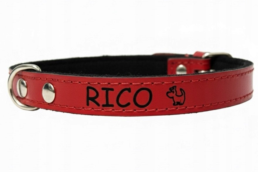 Dog collar with engraving - name and phone. Leather ros. 37-45cm 7 colors Brand Milan