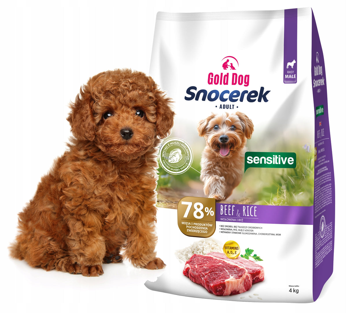 Dog food Gold Dog Snocerek Sensitive 4kg beef rice without poultry 28/16 Packaging status original