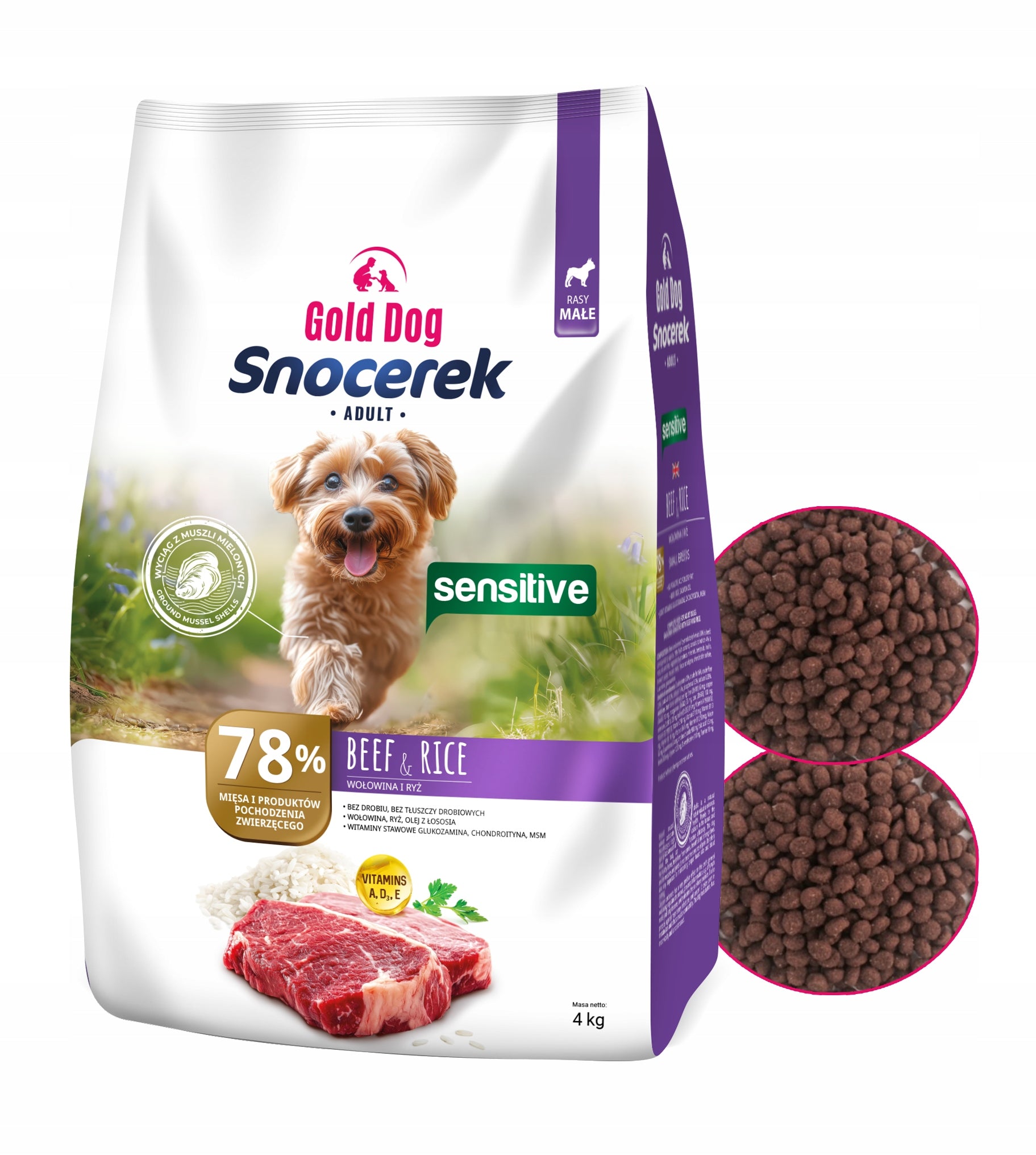 Dog food Gold Dog Snocerek Sensitive 4kg beef rice without poultry 28/16