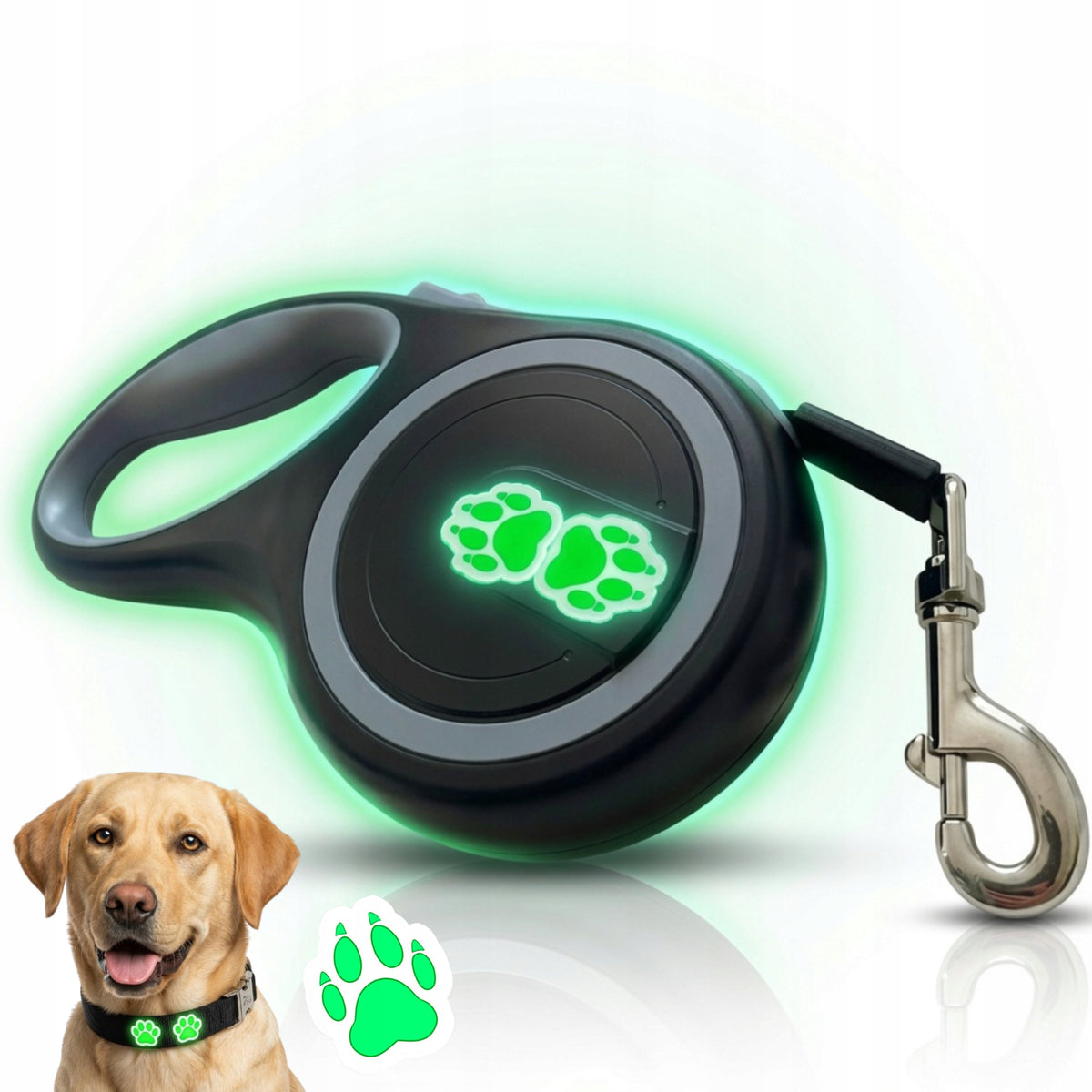 Dog leash 8m long 50kg automatic with strong lock black green