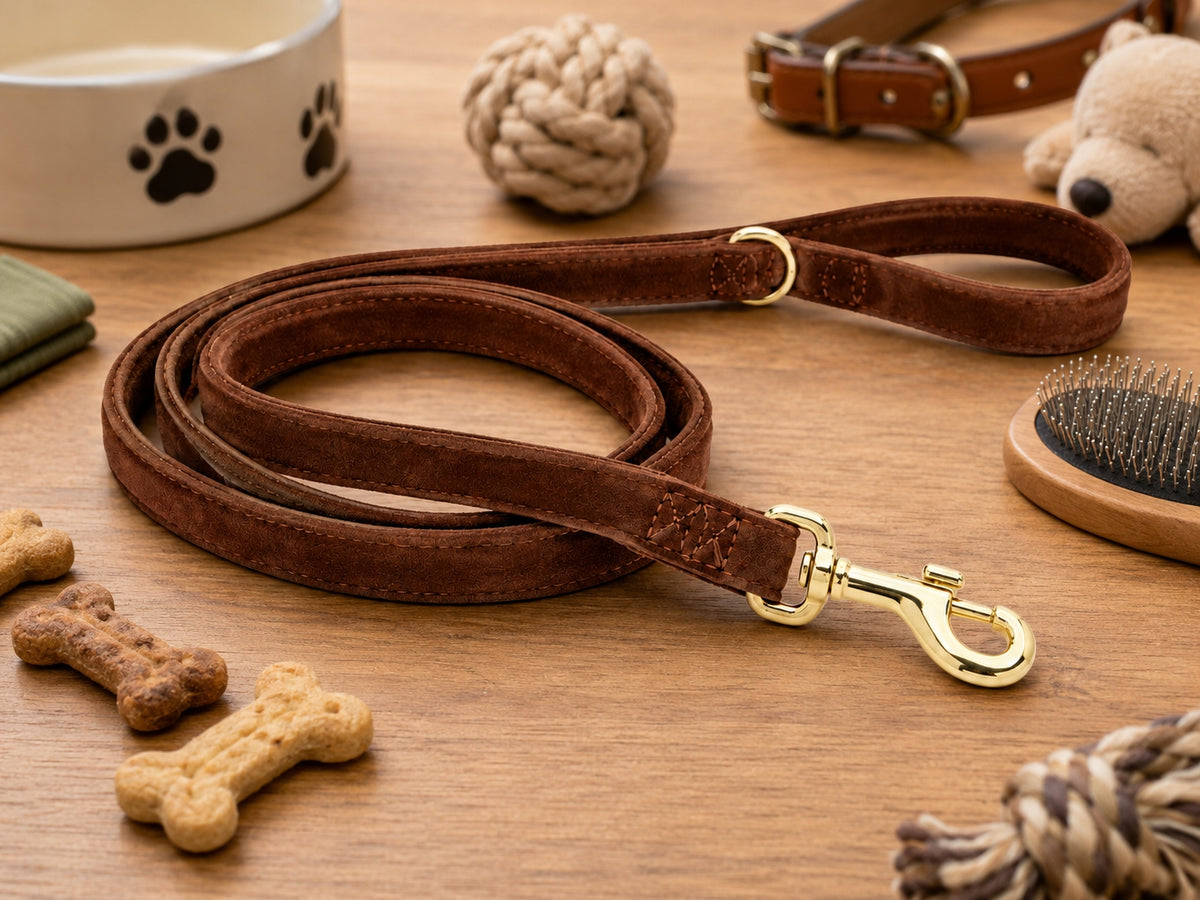 Dog leash soft PLUSH elegant walking leash brown 125 cm Manufacturer code SMYCZ-PLUSZ-BRAZ-125-szkolenie-psa