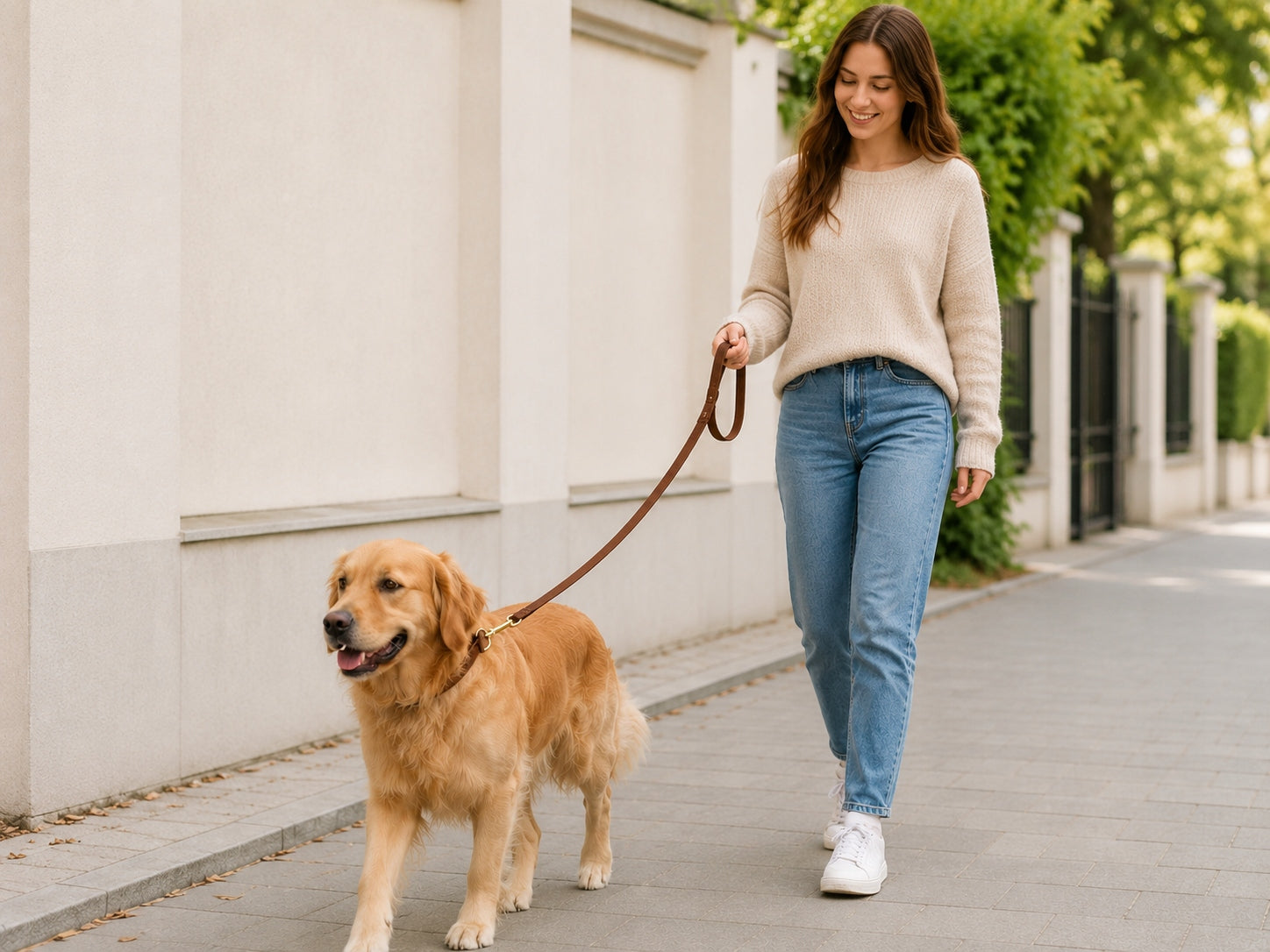 Dog leash soft PLUSH elegant walking leash brown 125 cm Packaging status original