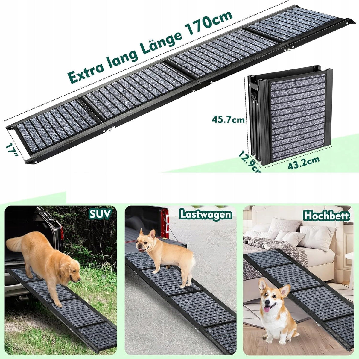Dog ramp for car 170 cm folding non-slip up to 110 kg