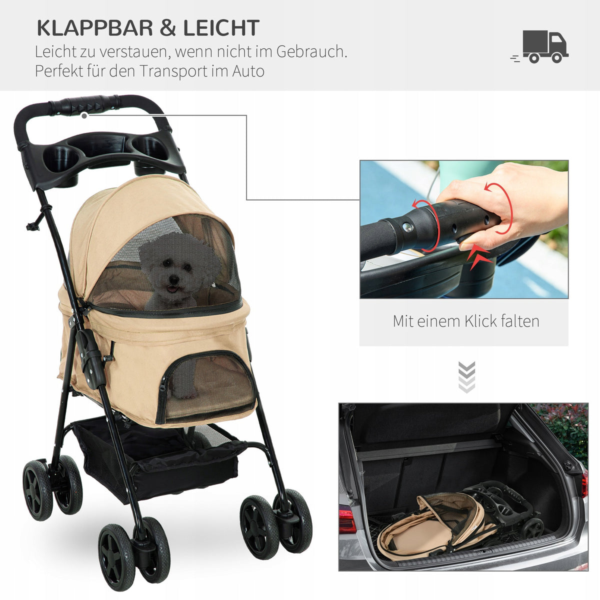 Dog stroller PawHut khaki 67x45x96 cm Brand PawHut