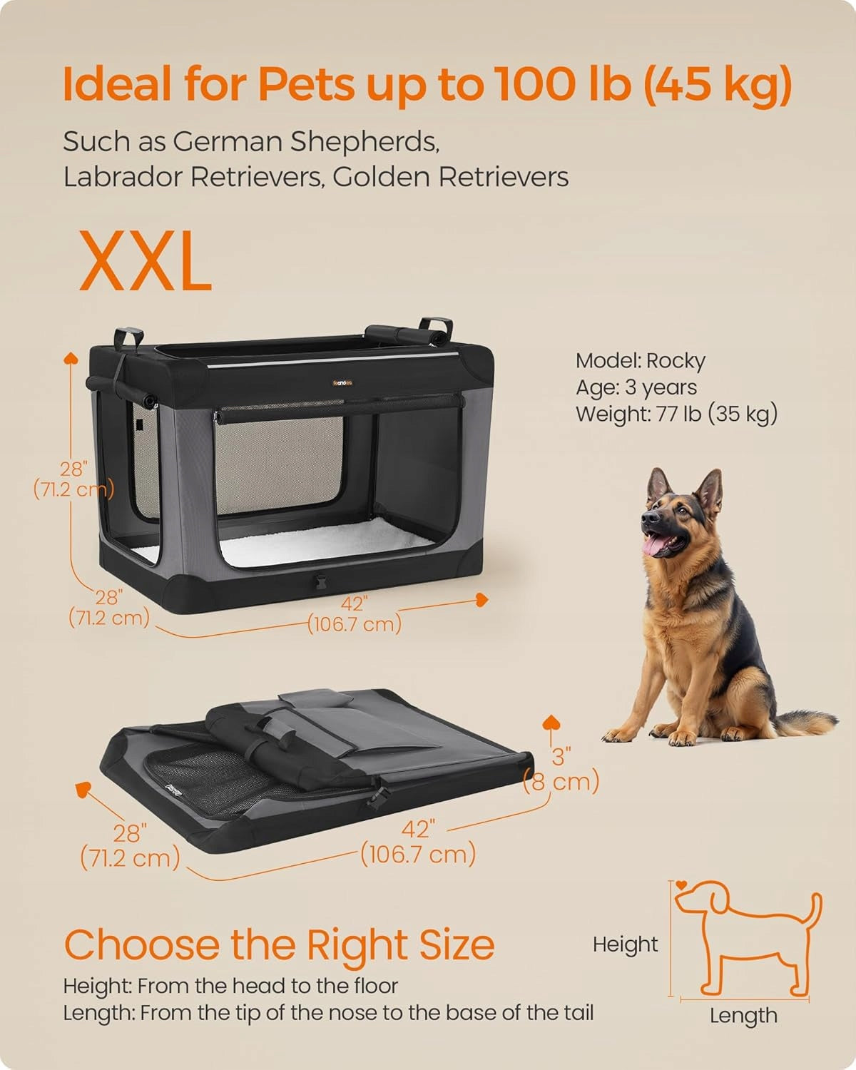 Dog transporter Feandrea black folding XXL Manufacturer code PDC021b01
