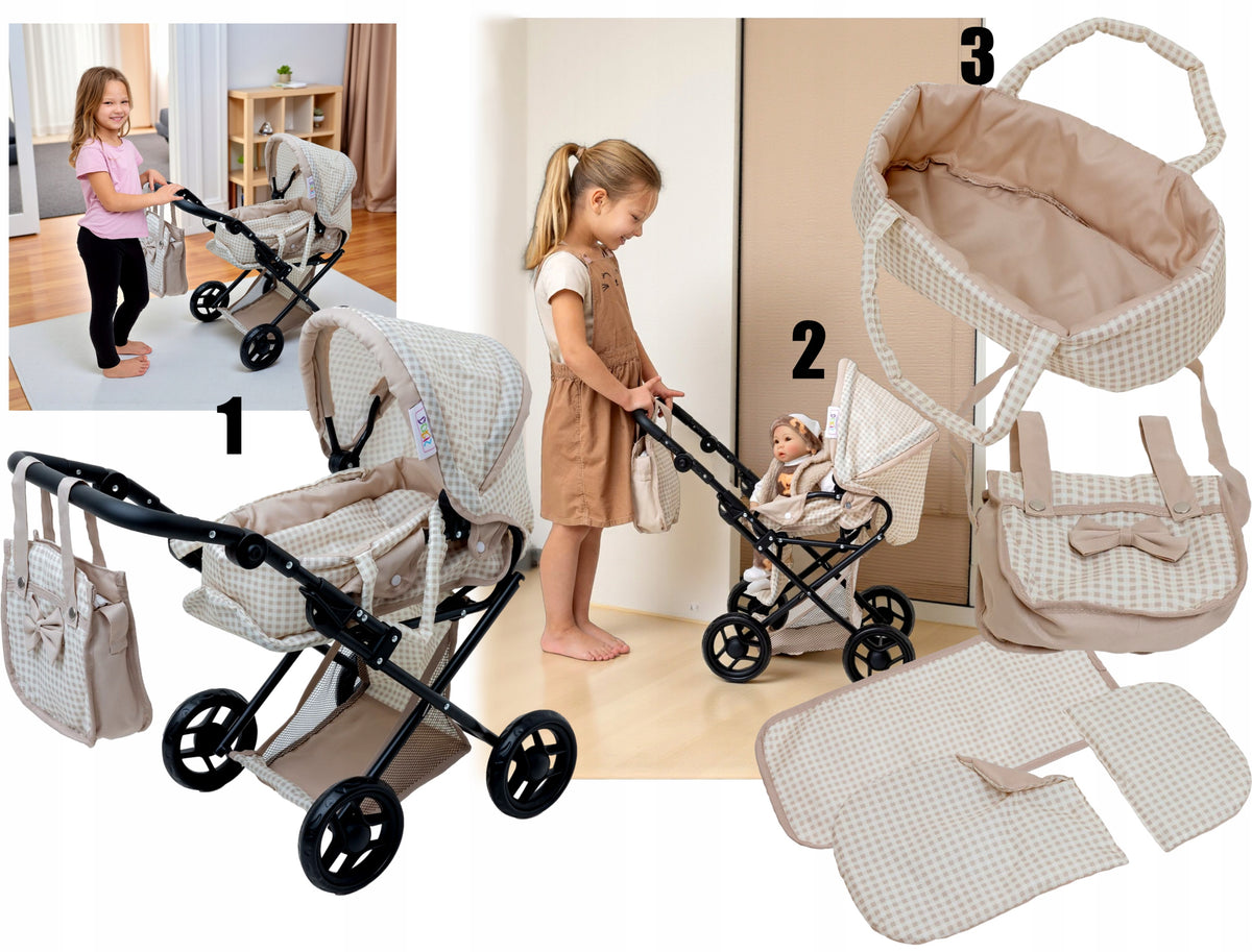 Doll Stroller 2in1 DEEP STROLLER FOLDING + BAG BEDDING Set 3in1 Packaging status original